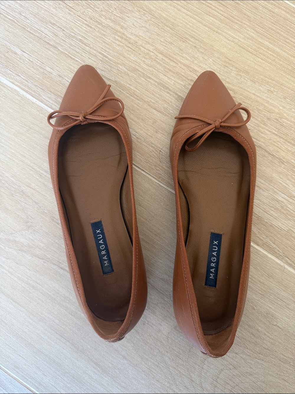 Margaux Pointed Toe Ballet Flats in Cognac Brown
